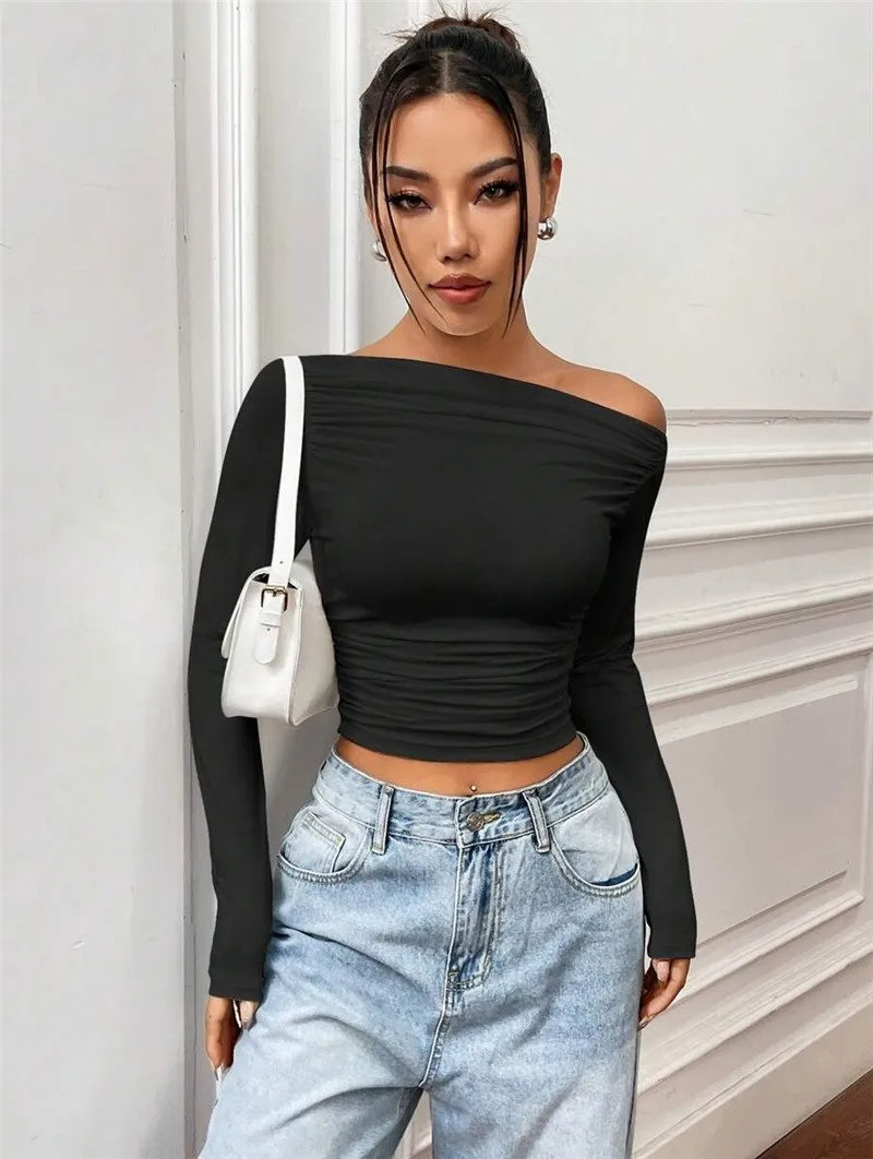 Simply Tempting Off-Shoulder Long Sleeve Top  Castello Clothing Line   