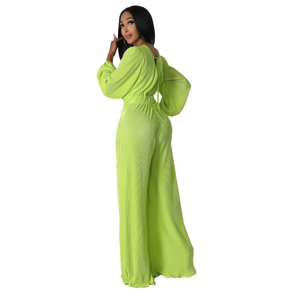 Addy Long Sleeve Plisse Twist Front Wide Leg Jumpsuit women jumpsuits Castello Clothing Line