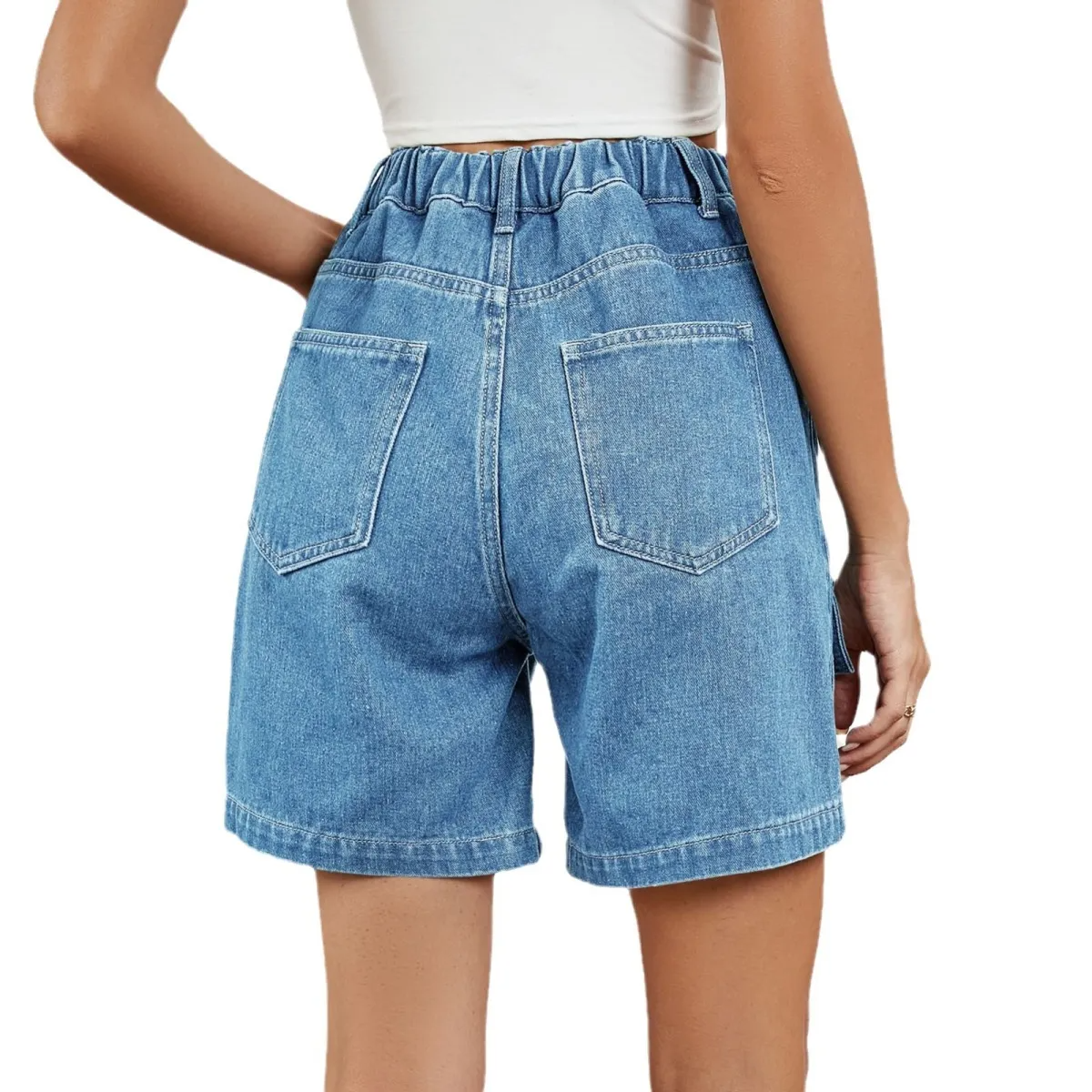 Stride High-Waist Denim Cargo Shorts  Castello Clothing Line   