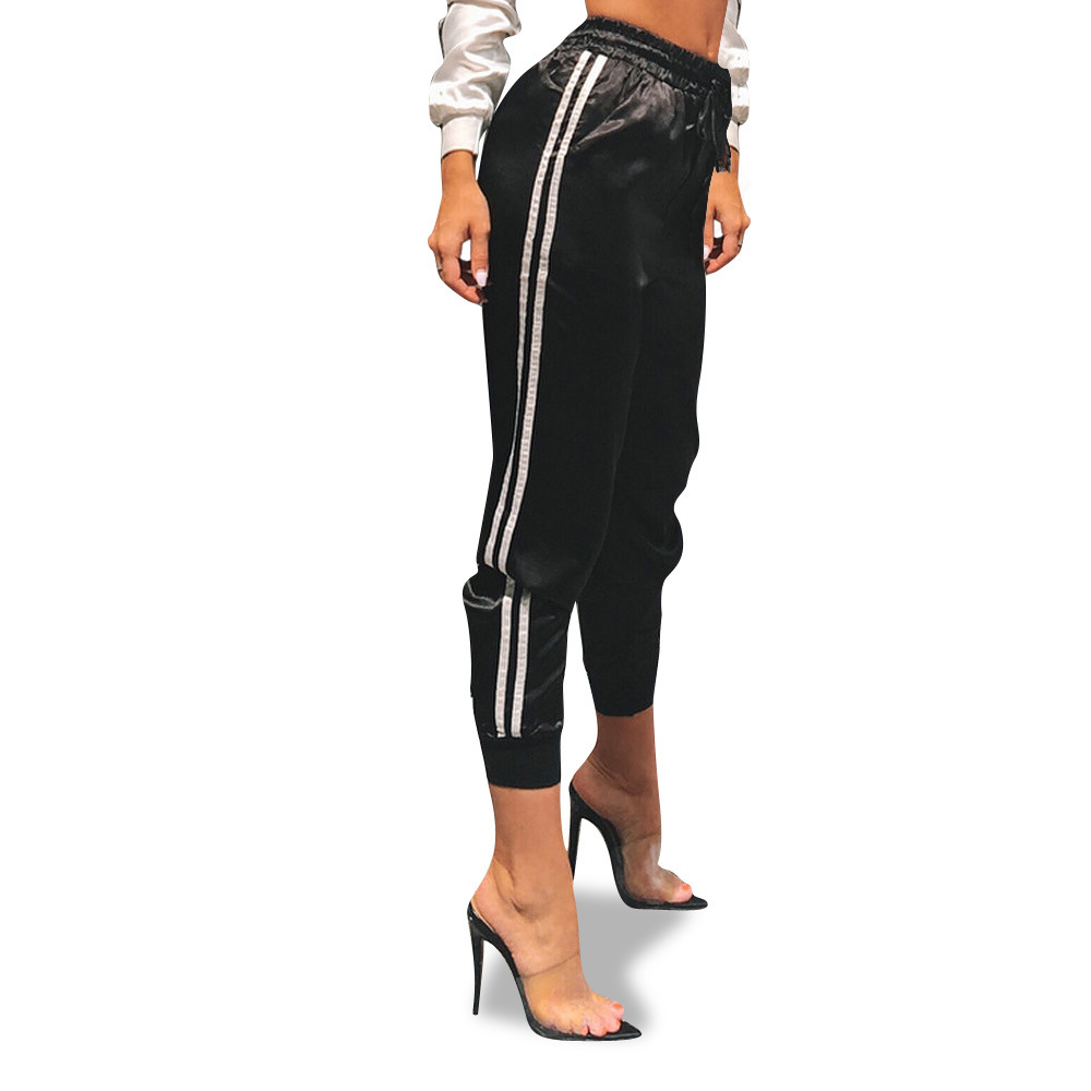 Sloane High-Waist Cropped Side Stripe Jogger Pants Castello Clothing Line