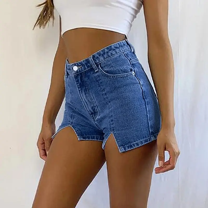 VibeCut High-Waist Split Hem Denim Shorts  Castello Clothing Line   