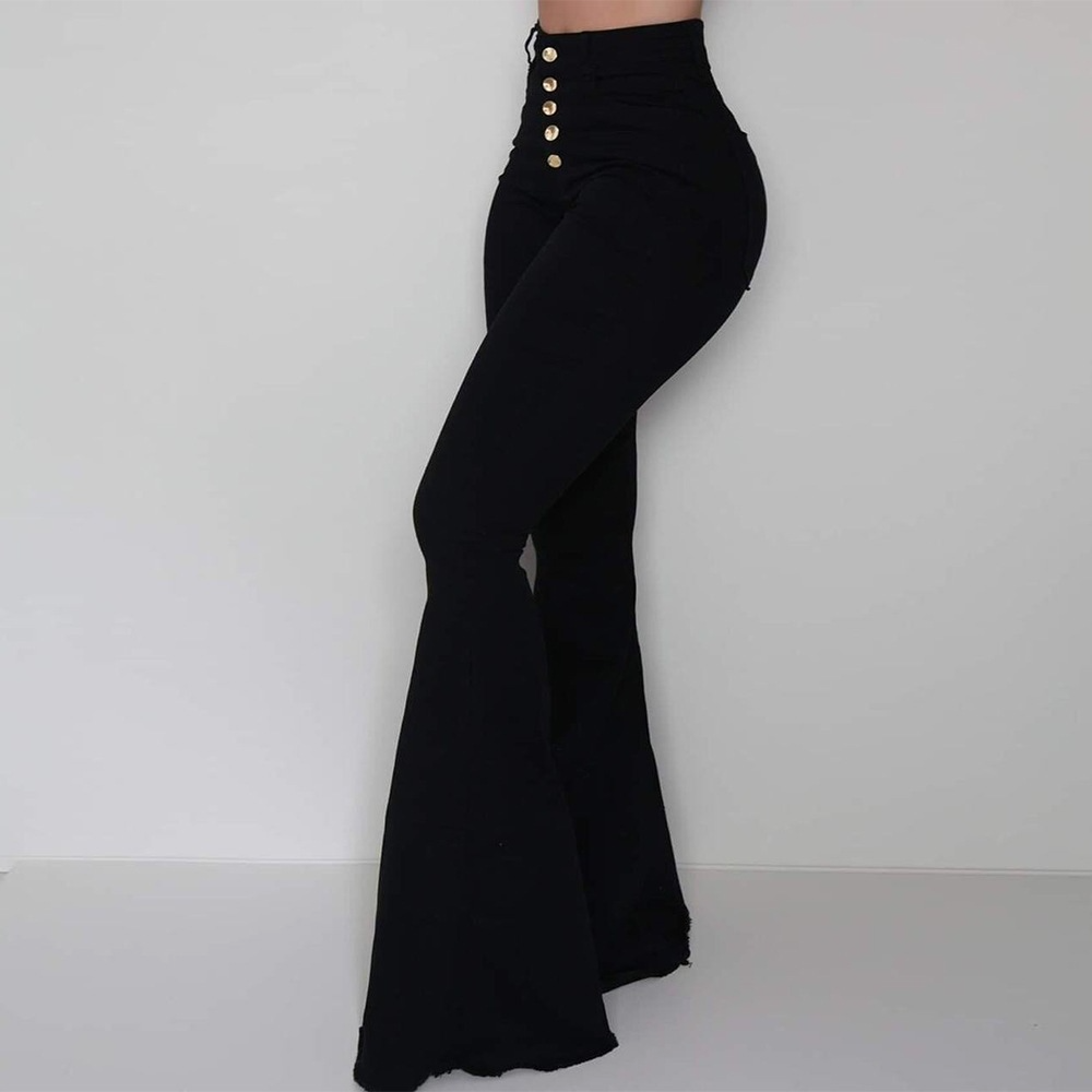 Amaya High-Waisted Button-Up Flared Pants Castello Clothing Line