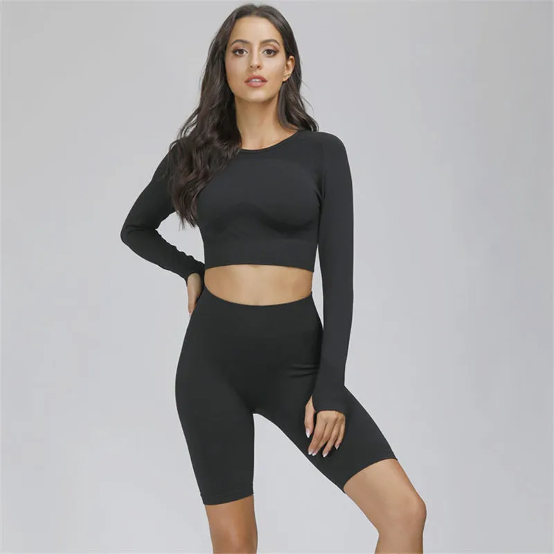 Adair Seamless Long Sleeve Contour Open Back Crop Top workout tops and t-shirts Castello Clothing Line