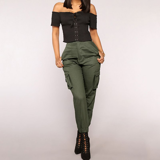 PoshPursuit High-Waist Cargo Jogger Pants Castello Clothing Line
