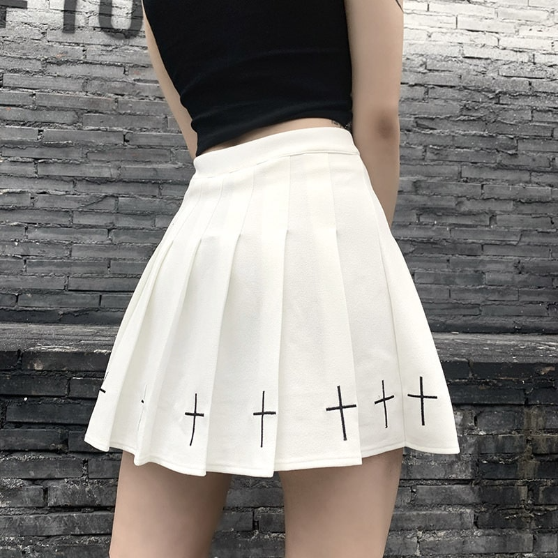 Gothic Cross High Waist Flare Mini Skirt  Castello Clothing Line   