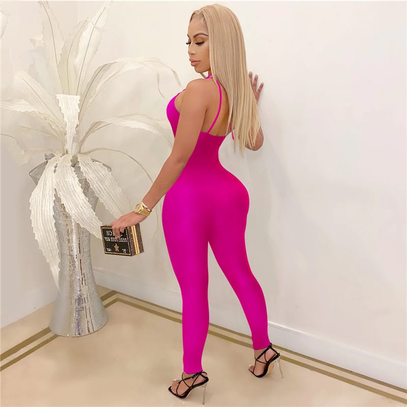 Janelle Strappy Cutout Halter Bodycon Jumpsuit women jumpsuits Castello Clothing Line