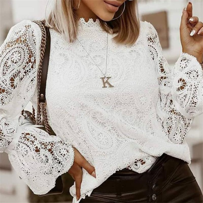 Dreamer Lace Mock Neck Sheer Long Sleeve Top Castello Clothing Line
