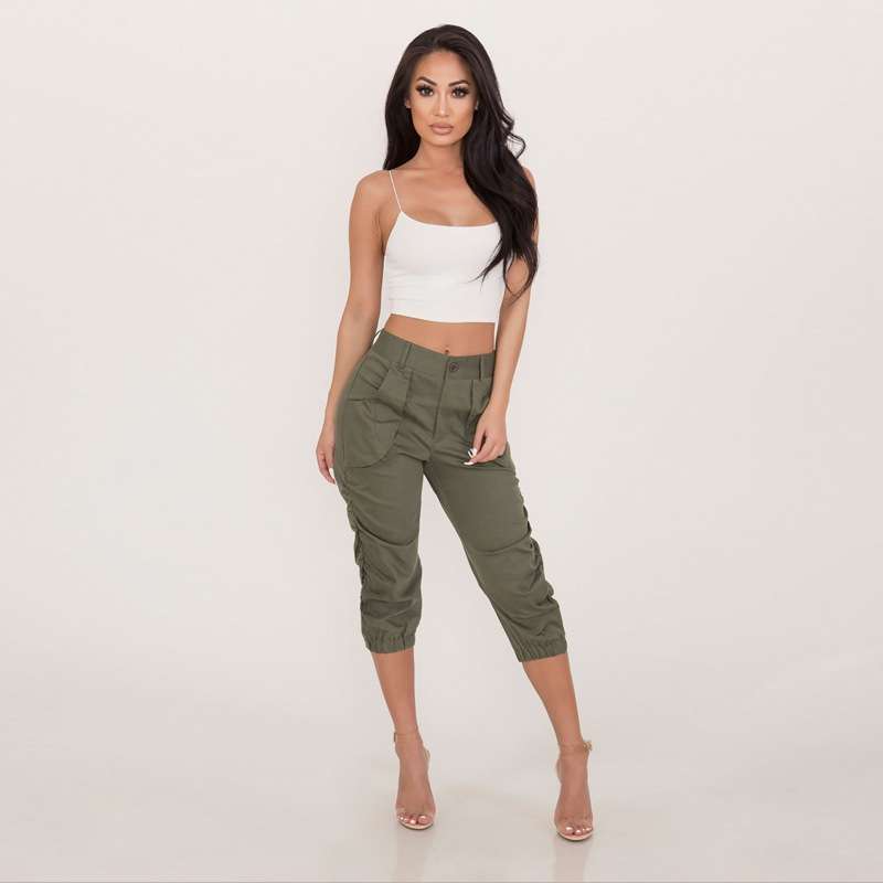 Elora High-Waist Ruched Cropped Utility Pants Castello Clothing Line