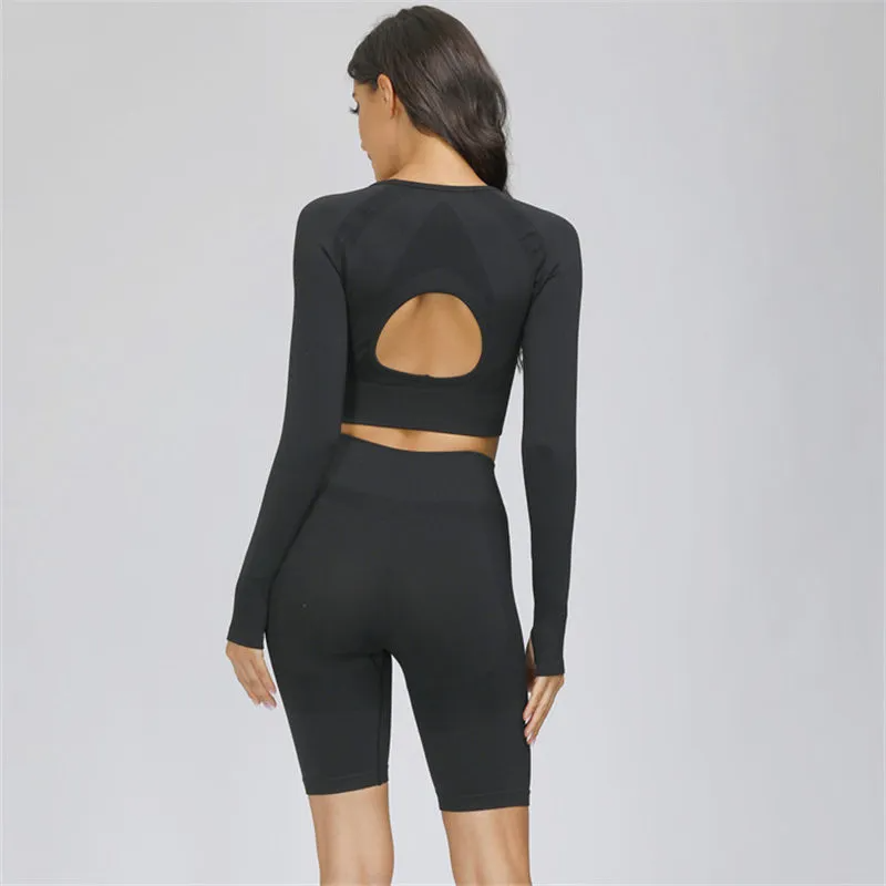 Adair Seamless Long Sleeve Contour Open Back Crop Top workout tops and t-shirts Castello Clothing Line