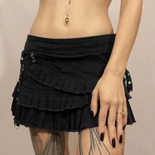 Ruffle Rebel Layered Denim Mini Skirt  Castello Clothing Line   