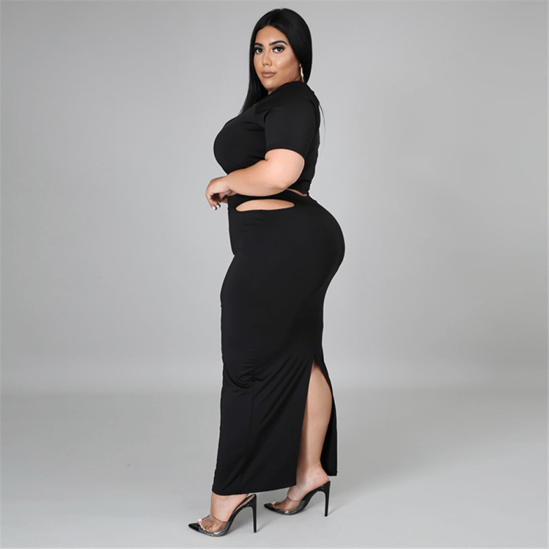 Plus Size Cut Out Top & Long Skirt Two Piece Set - Stylish and Flattering Plus Size Outfit  Castello Clothing Line   