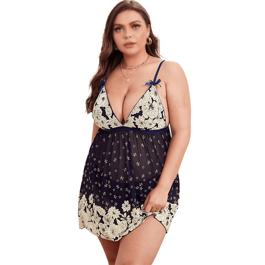 Plus Size Floral V Neck Lace Nightie  Castello Clothing Line   