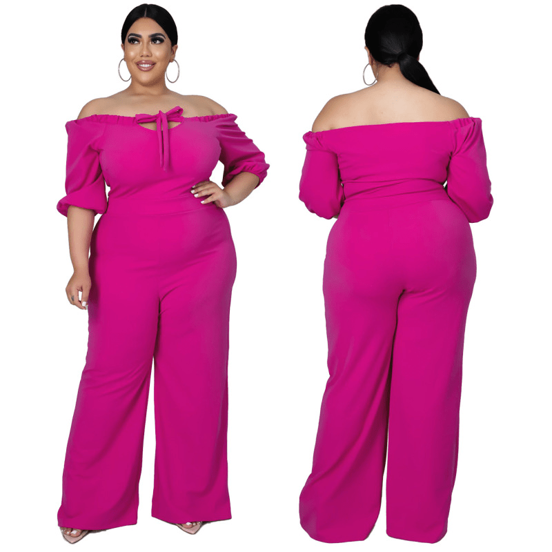 Hailey Plus Size Off-Shoulder Tie Front Wide-Leg Jumpsuit women jumpsuits Castello Clothing Line