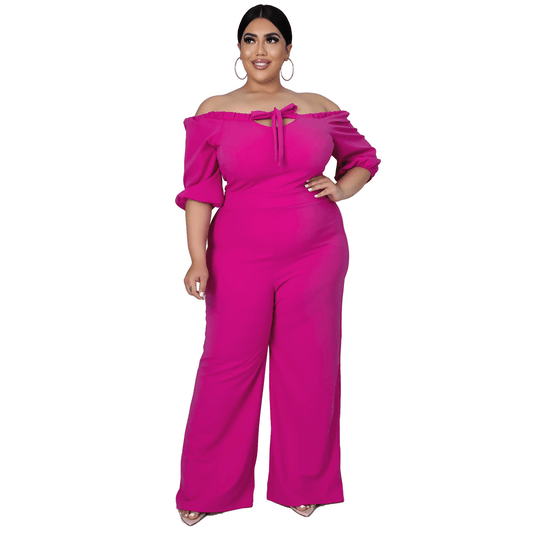 Hailey Plus Size Off-Shoulder Tie Front Wide-Leg Jumpsuit women jumpsuits Castello Clothing Line