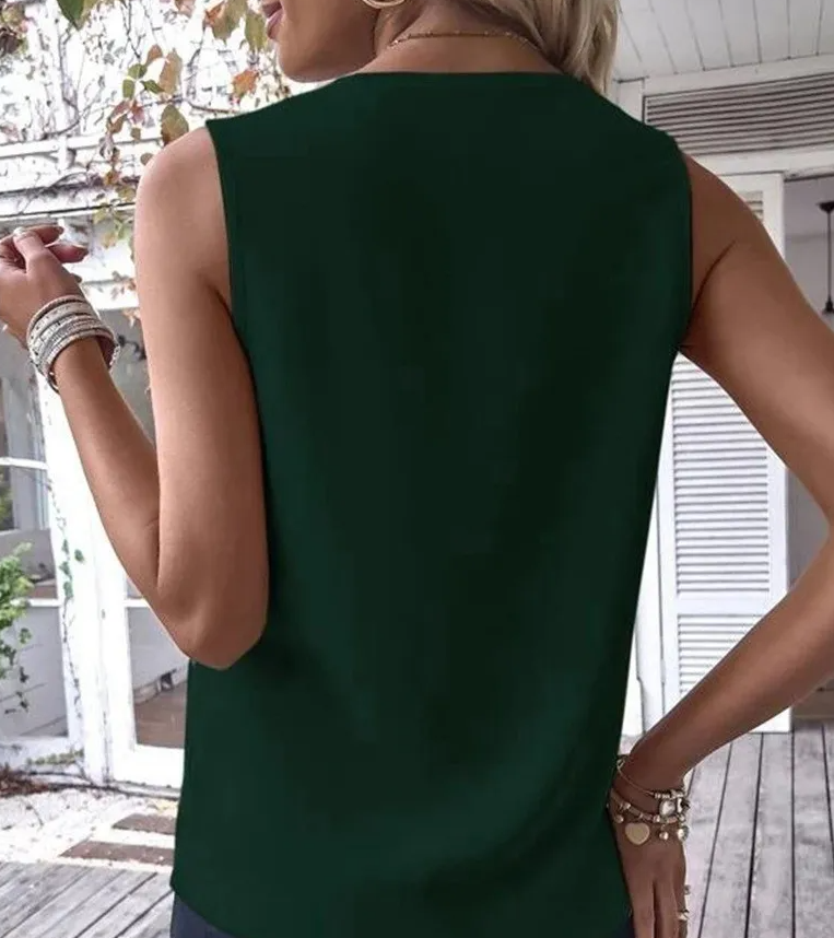 Viva Vibes Sleeveless Tie-Neck V-Cut Dressy Blouse Castello Clothing Line