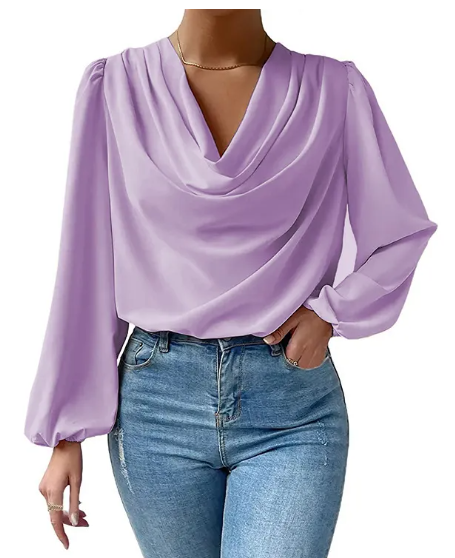 Lustre Draped Cowl Neck Long Sleeve Blouse Castello Clothing Line