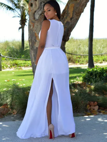 Jolie V-Neck Sleeveless Slit Maxi Dress maxi dress Castello Clothing Line