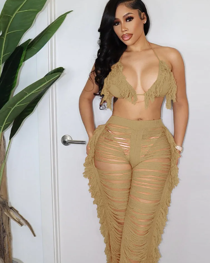 Ripped Tassel 2-Piece Pants Set  Castello Clothing Line   