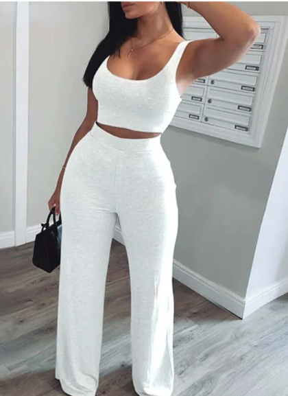 Sleeveless Crop Top and Wide Leg Pants Set  Castello Clothing Line   