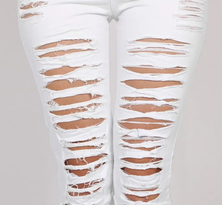 Raw Hem Distressed High Waist Skinny Jeans  Castello Clothing Line   