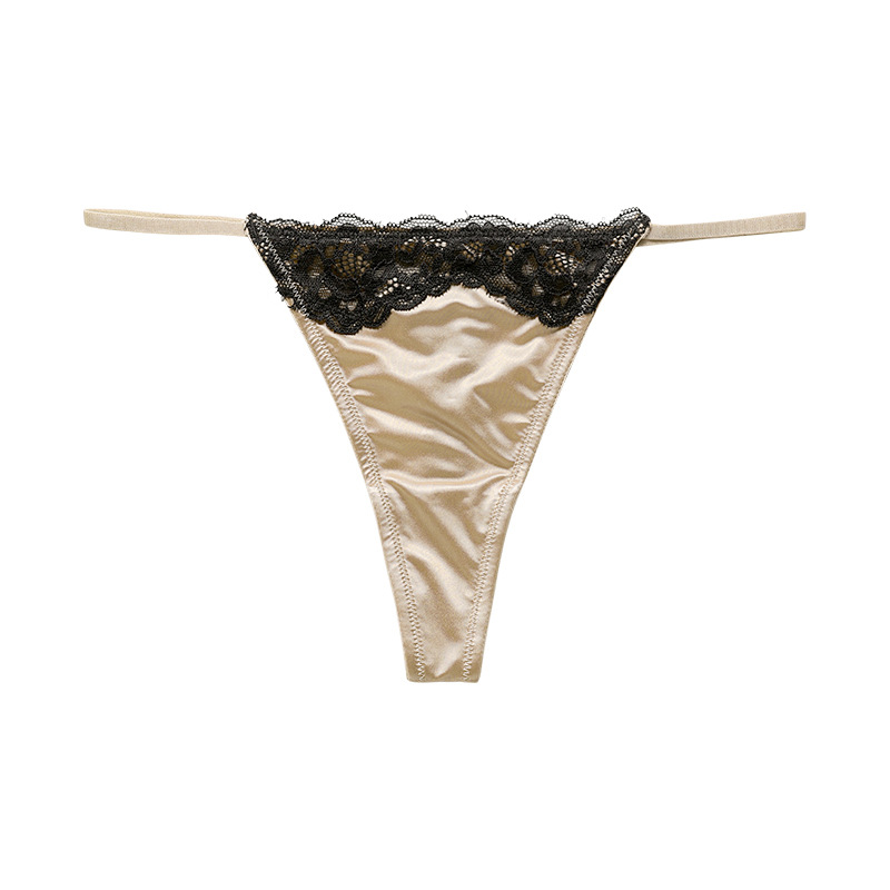 Satin Lace Trim Thong Panty  Castello Clothing Line   