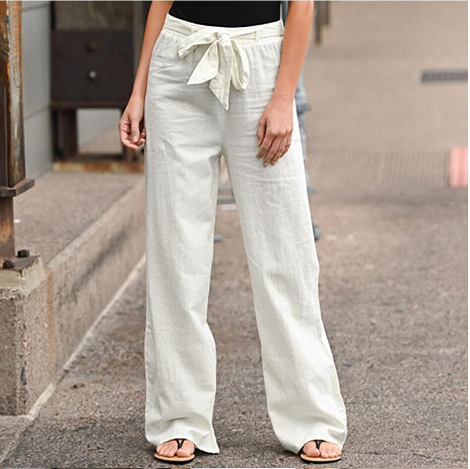 Evelyn High-Waisted Drawstring Linen Wide-Leg Pants Castello Clothing Line