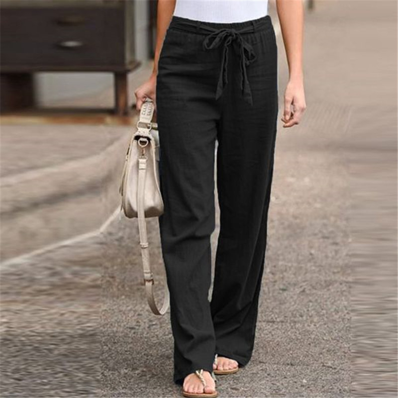 Evelyn High-Waisted Drawstring Linen Wide-Leg Pants Castello Clothing Line