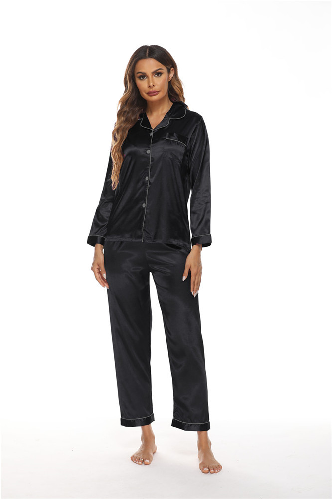 Velora Satin Long Sleeve Button-Up Loungewear Set  Castello Clothing Line   