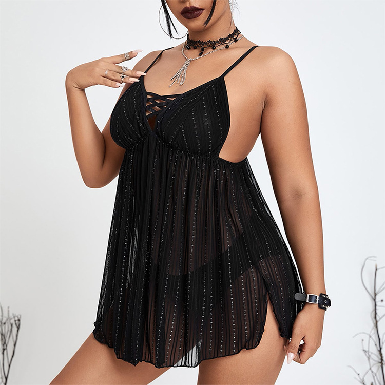 Sheer V Neck Backless Nightie  Castello Clothing Line   