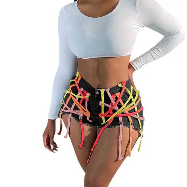 UrbanCage High-Waist Strappy Cutout Denim Shorts  Castello Clothing Line   