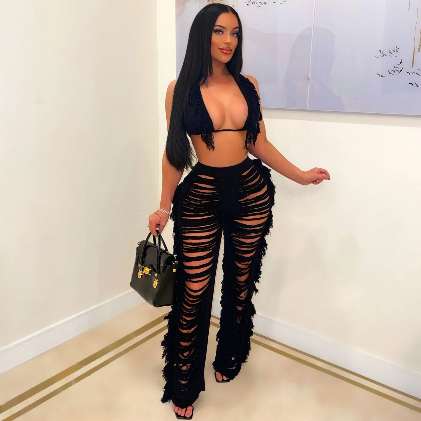 Ripped Tassel 2-Piece Pants Set  Castello Clothing Line   