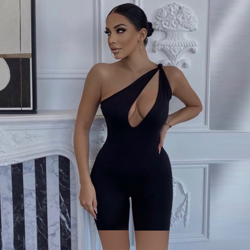 Twist Appeal One-Shoulder Cutout Romper  Castello Clothing Line   