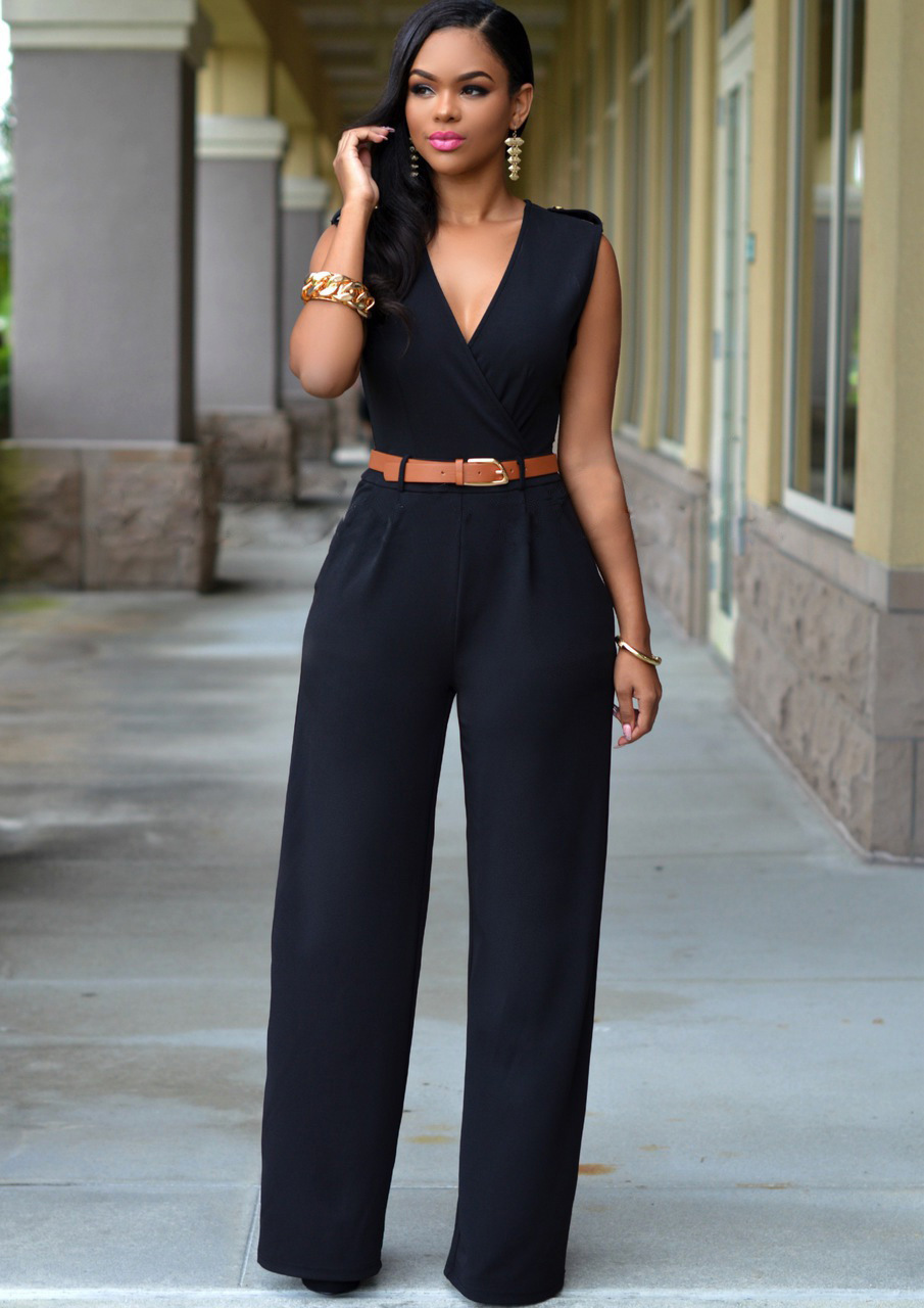 Lacey Sleeveless Wrap Belted Wide Leg Jumpsuit women jumpsuits Castello Clothing Line