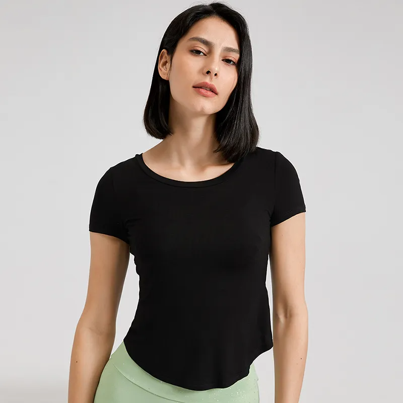 Elena Short Sleeve Twist Back Cutout Crop Top workout tops and t-shirts Castello Clothing Line