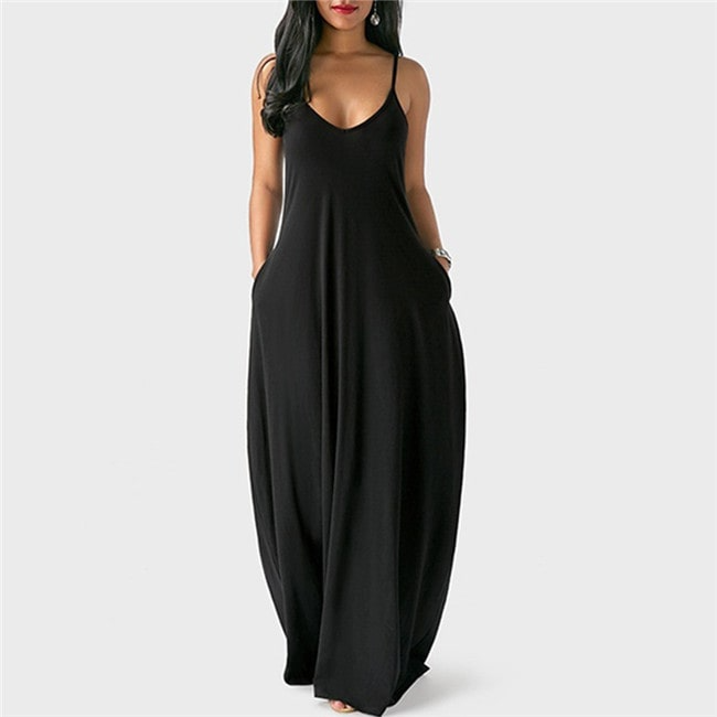 Seren Sleeveless V-Neck Pocket Maxi Dress maxi dress Castello Clothing Line