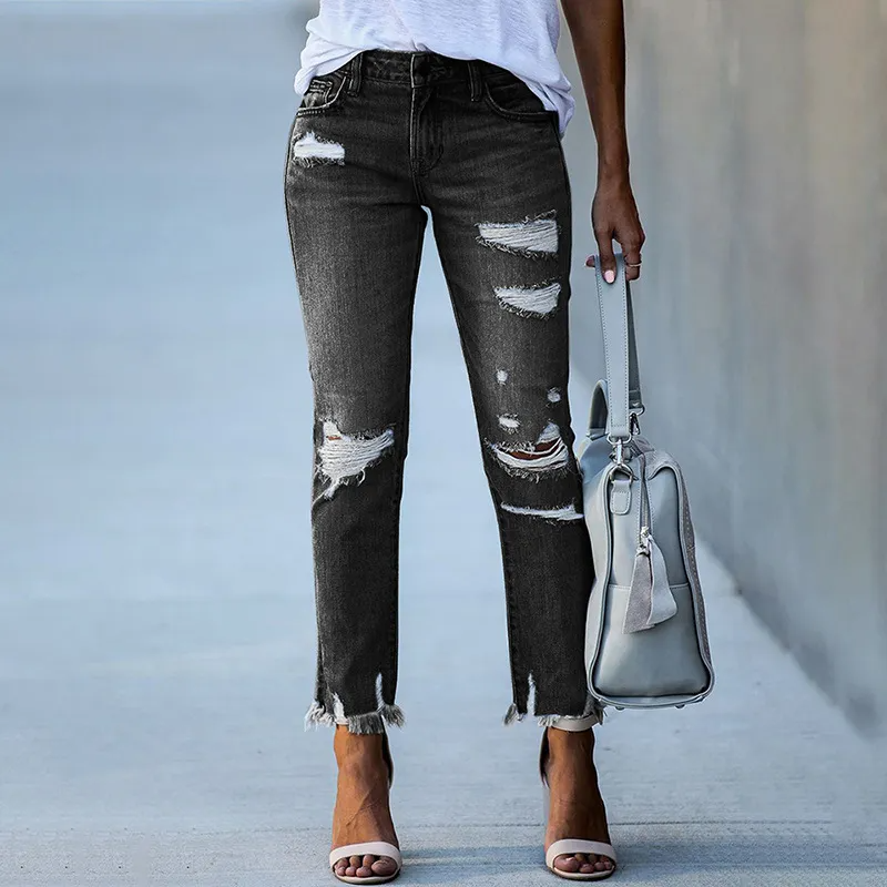 Ripped Raw Hem Jeans  Castello Clothing Line   