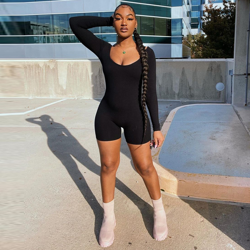 Curve Envy Ribbed Long Sleeve Romper  Castello Clothing Line   