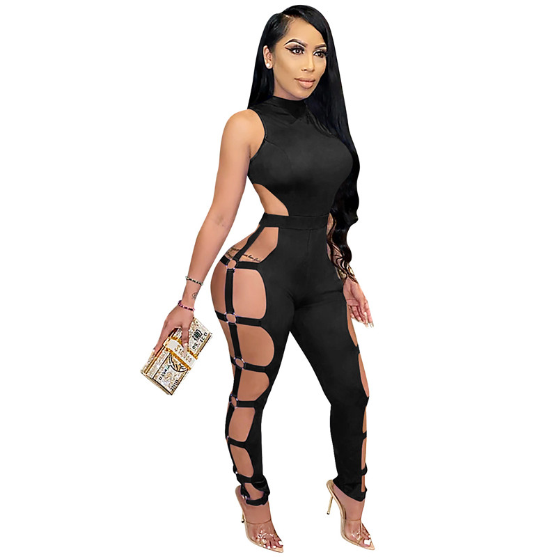 Danica Sleeveless Open Back Strappy Cutout Bodycon Jumpsuit women jumpsuits Castello Clothing Line