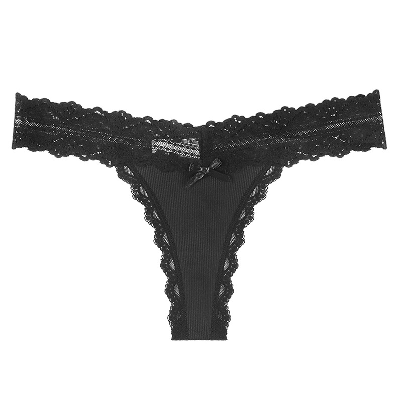 Ribbed Lace Trim Thong Panty  Castello Clothing Line   