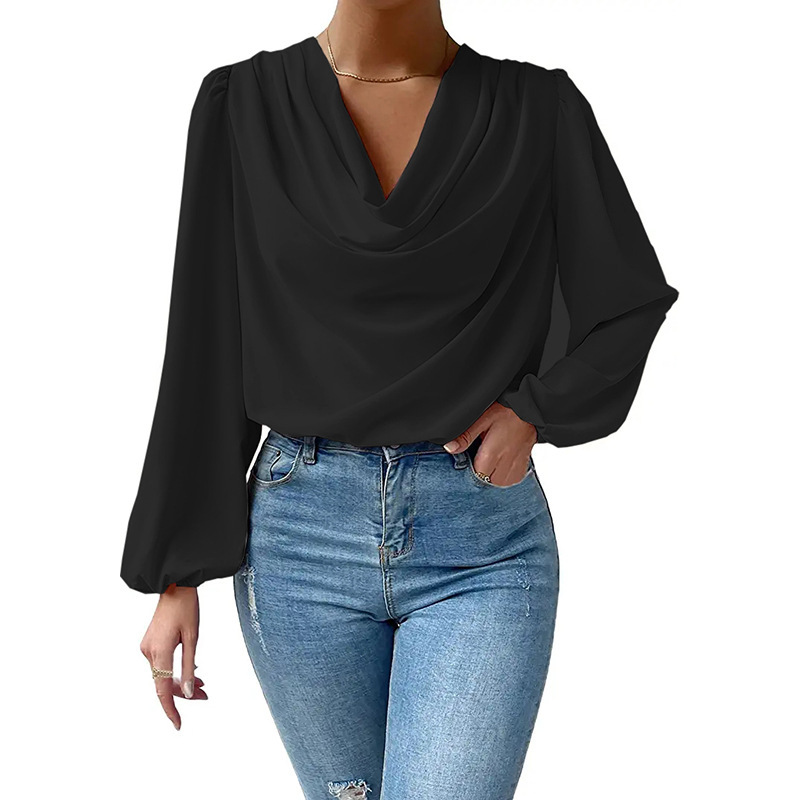 Lustre Draped Cowl Neck Long Sleeve Blouse Castello Clothing Line