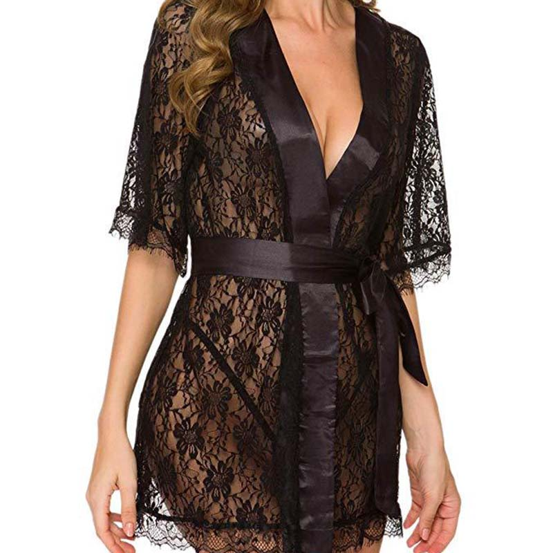 Scarlet Desire Sheer Lace Short Robe with Satin Tie  Castello Clothing Line   