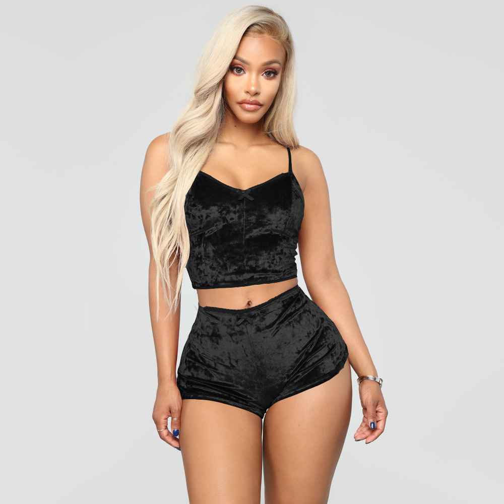 Sizzle Velvet Lace-Trim Cami & High-Waist Shorts Set  Castello Clothing Line   