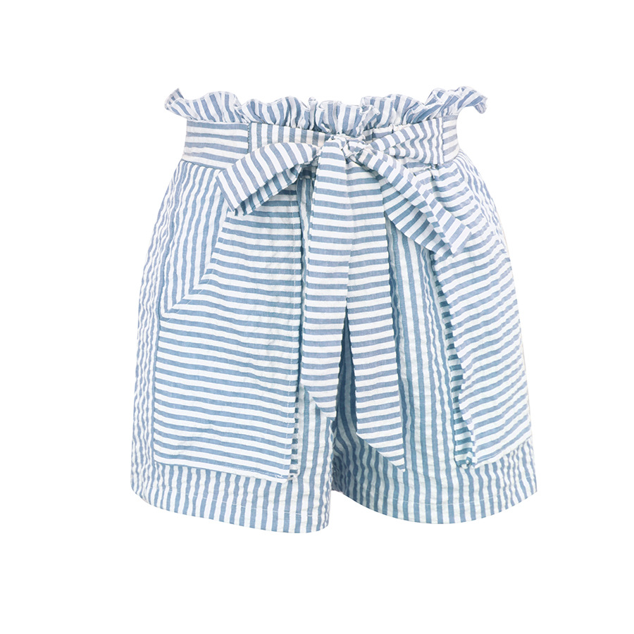BreezeBloom High-Waist Paperbag Striped Shorts  Castello Clothing Line   