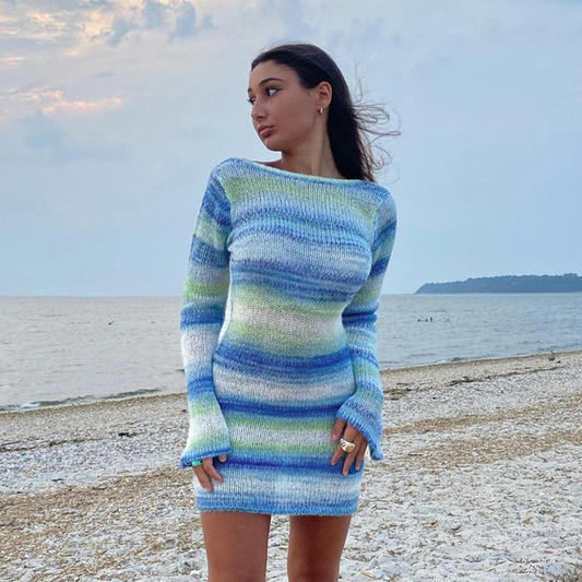 Zarael Open-Back Long Sleeve Knit Mini Dress Castello Clothing Line