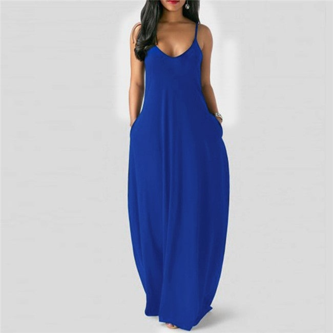 Seren Sleeveless V-Neck Pocket Maxi Dress maxi dress Castello Clothing Line