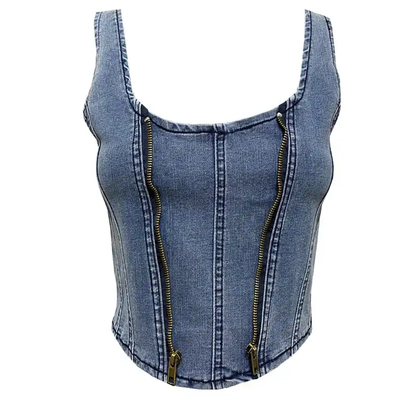 Reverie Zipper Detail Sleeveless Denim Corset Top Castello Clothing Line