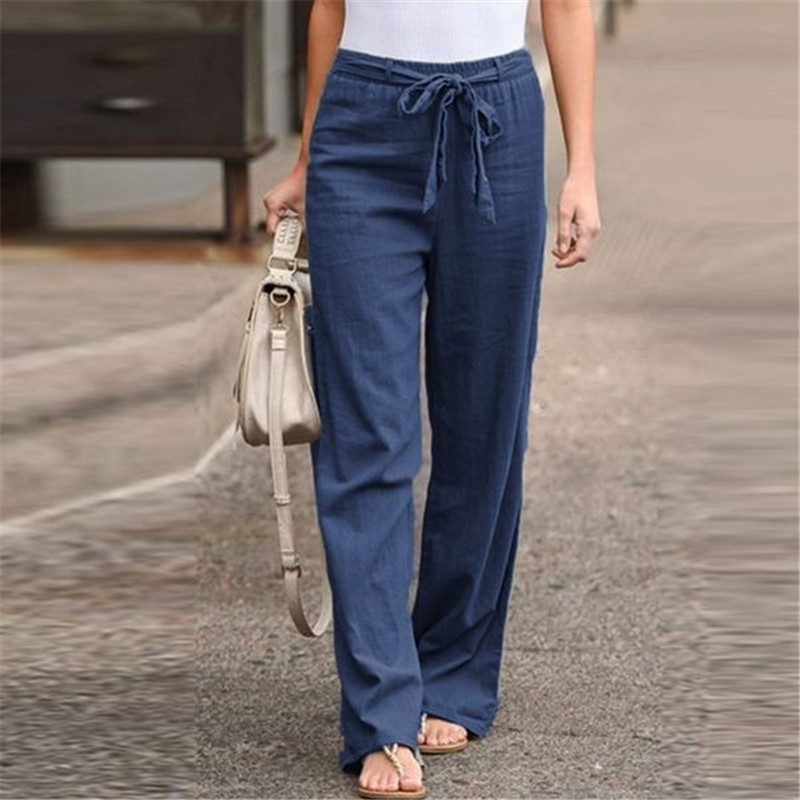 Evelyn High-Waisted Drawstring Linen Wide-Leg Pants Castello Clothing Line