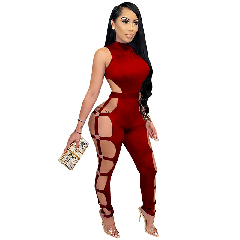 Danica Sleeveless Open Back Strappy Cutout Bodycon Jumpsuit women jumpsuits Castello Clothing Line