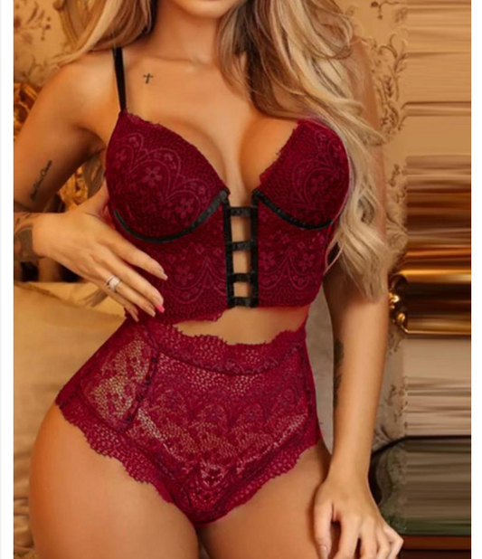 Sheer Lace Corset Bra & Panty Set  Castello Clothing Line   