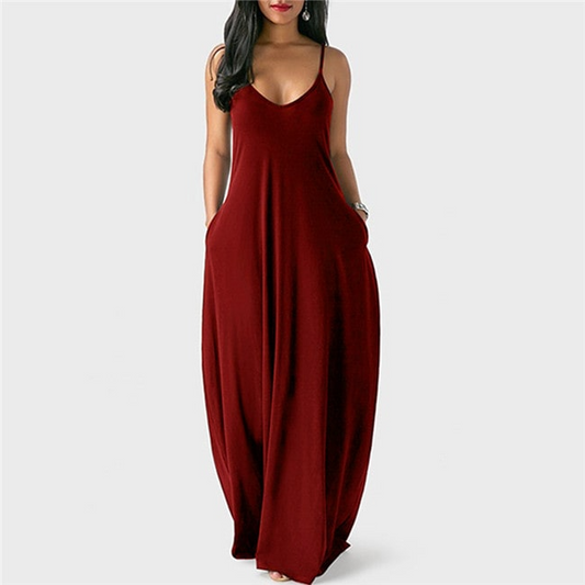 Seren Sleeveless V-Neck Pocket Maxi Dress maxi dress Castello Clothing Line